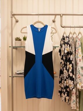 bebe Blue, Black & White Colorblock sweater dress sleeveless Mini Dress